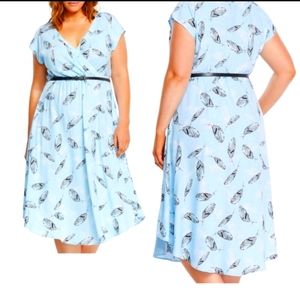 Torrid Light blue midi dress with black and white feathers